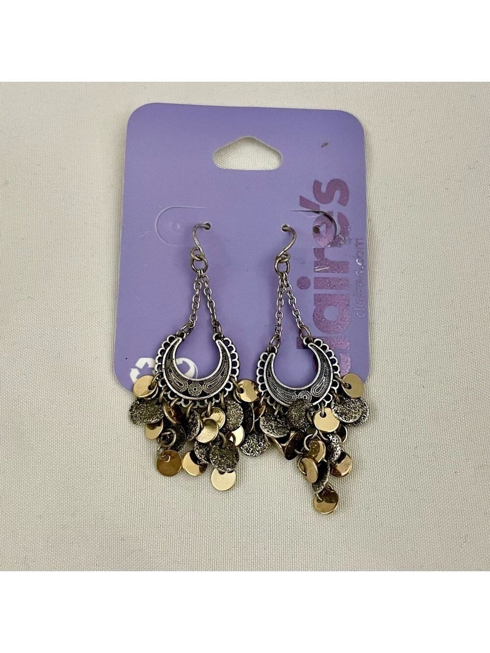 NWT CLAIRE’S Women’s Girl’s Y2K Dangling Earrings Copper Metal Silver Gold Tone
